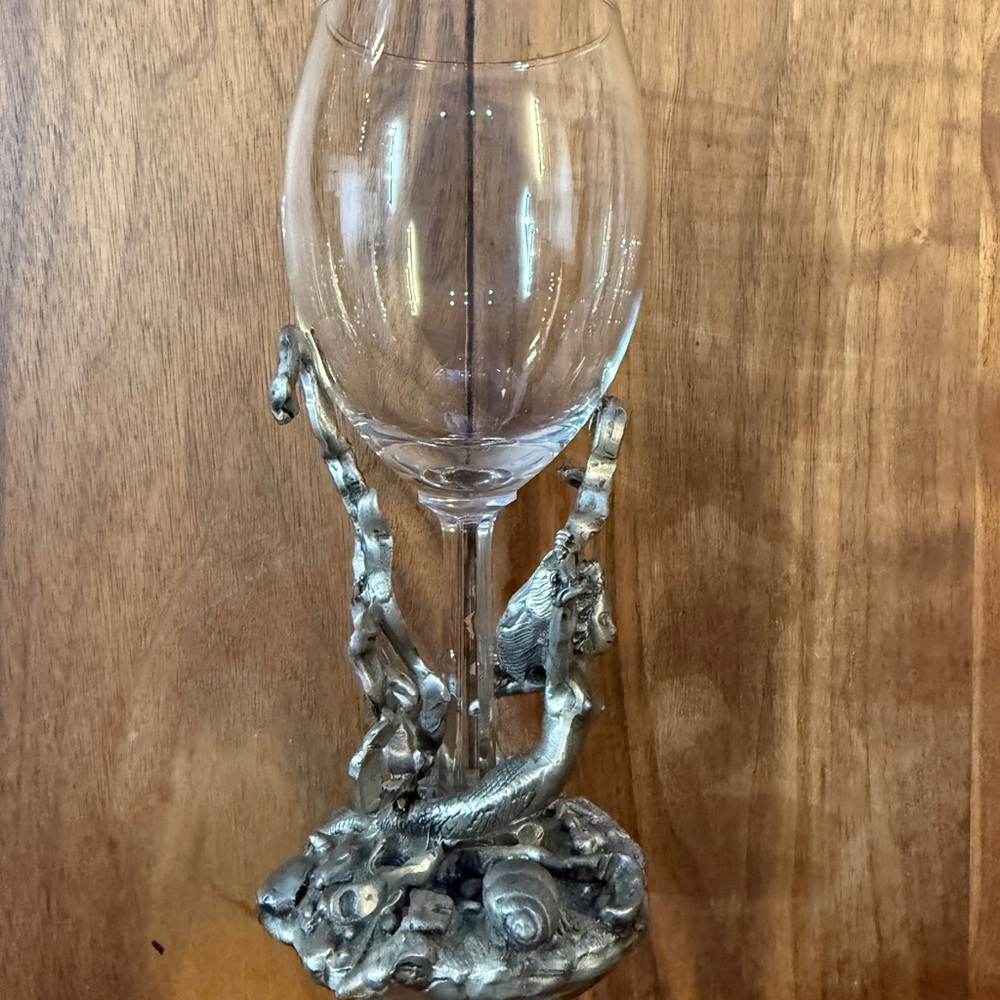 Elegant Silver Wine Glass with Pewter Mermaid Base